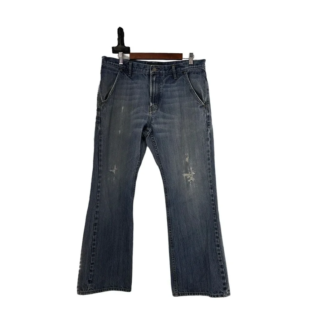 Banana Republic Mens 35x29 Distressed Jeans 100% Cotton Relaxed Fit Bootcut Blue